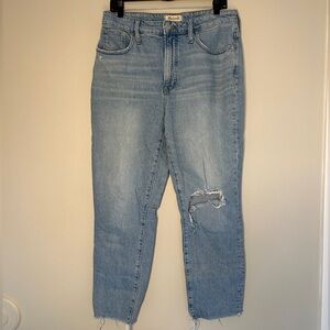Madewell Light Blue Skinny Jeans with Distressed Detail, Fringe